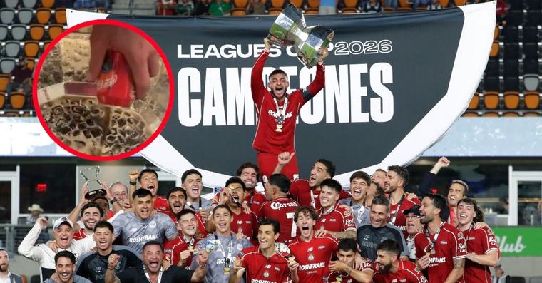 Jugadores del Toluca le dan sorpresivo uso a su trofeo de la Leagues Cup durante los festejos (VIDEO)