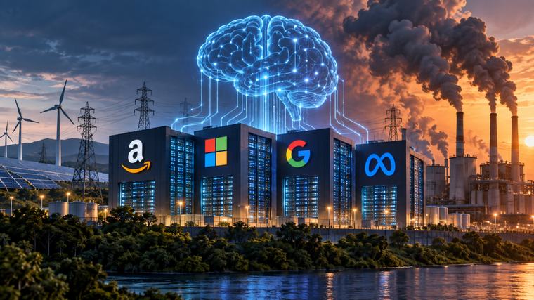 Amazon, Microsoft, Google y Meta elevan emisiones en plena carrera por la IA