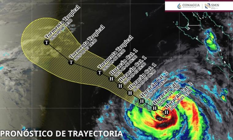 Marie se intensifica a categoría 2 a 755 km de BCS