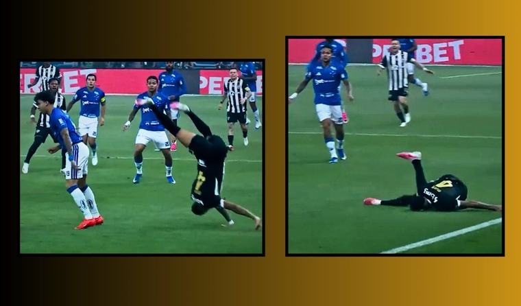 Futbolista sufre ESCALOFRIANTE caída sobre su cuello durante el Clásico Cruzeiro vs Mineiro: VIDEO